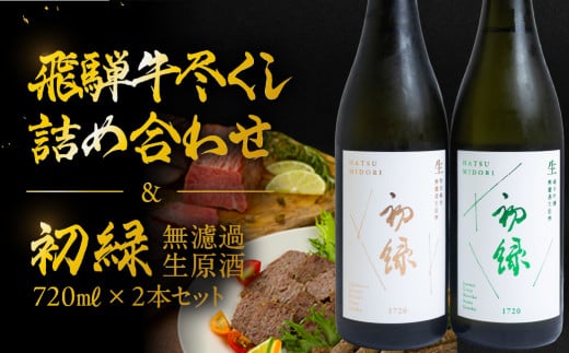 【飛騨 味職人】飛騨牛尽くし詰め合わせと【初緑】 無濾過生原酒2種セット(720ml×各1本) お酒 日本酒 純米吟醸 奥飛騨酒造 おさだ食品 ローストビーフ ハム おつまみ 晩酌 ギフト 下呂温泉