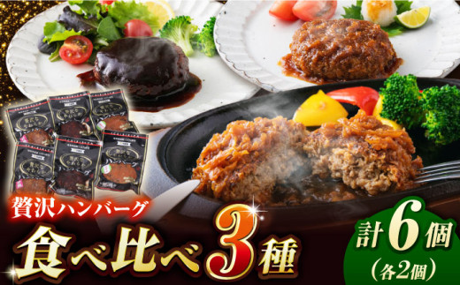 贅沢なやわらかハンバーグ 3種食べ比べ 計6個セット 豚肉 和風 洋風 白川町 / 一力屋 [AWAE003]