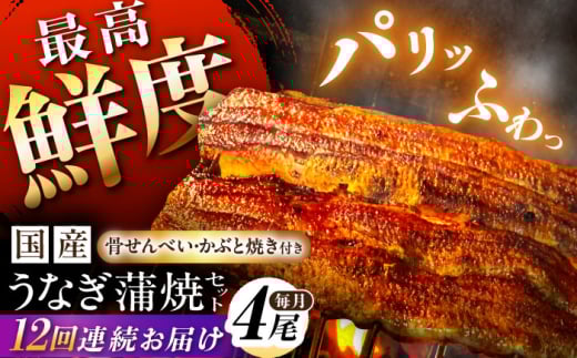 鰻【12回定期便】【備長炭】 国産 うなぎの蒲焼 4尾セット 鰻 ウナギ タレ付き 白川町 / 多幸八 [AWBL015]