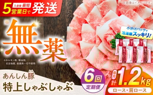【6回定期便】あんしん豚 特上しゃぶしゃぶセット 豚肉 ロース 国産 白川町 / 藤井ファーム [AWAF011]