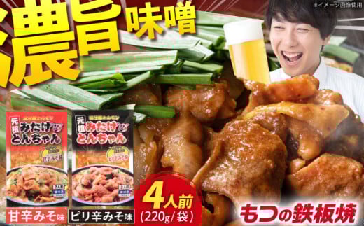 【ホルモン 地元人気グルメ】岐阜県産豚もつの鉄板焼き「元祖みたけとんちゃん」甘辛＆ピリ辛 各1袋（4人前）｜豚 ホルモン 白もつ 味付け 焼肉 BBQ おつまみ おかず 焼肉 BBQ 人気 ホルモン ホルモン焼き ホルモン肉 味付きホルモン 味付けホルモン 味付き肉 ほるもん 焼肉用ホルモン｜岐阜県御嵩町 藤よし [AVAA001]