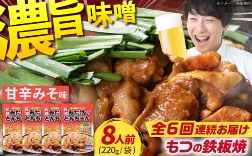 【6回定期便】岐阜県産豚もつの鉄板焼き「元祖みたけとんちゃん」甘辛みそ味（8人前） / モツ もつ 白もつ ホルモン / 御嵩町 / 藤よし [AVAA022]