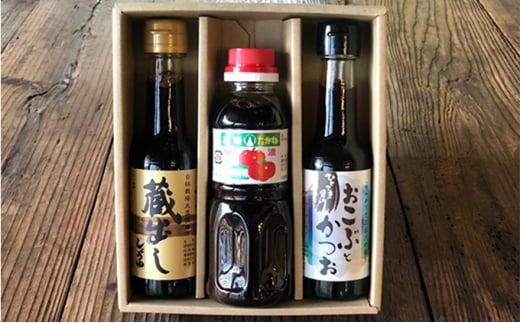 明治屋醤油（原料自社栽培醤油、だし入り醤油、中濃ソース）セット [№5786-3685]