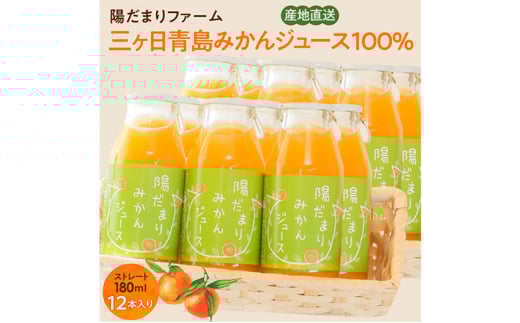 陽だまりファーム 三ヶ日青島みかんジュース ストレート100％ 180ml 12本 青島みかん 静岡 浜松市[№5360-0258]