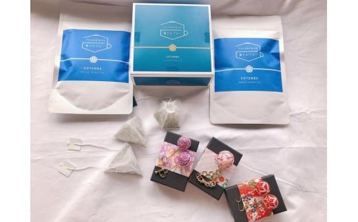 【ピアス × 1点とイヤリング × 1点】御殿場支え愛デラックスセット　ーブルーティー3セット・桜彩SAYAてまり（バッグチャームとピアス1つ＋イヤリング1つ）ー