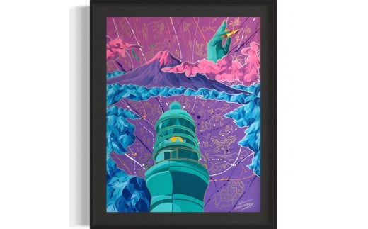 アクリル絵画 オーダー作品 F6(410mm×318mm)サイズ【絵画：御前崎の風景/ 額：ブラック】