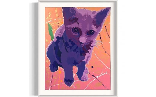 アクリル絵画 オーダー作品 F15(652mm×530mm)サイズ【絵画：動物ペット / 額：ホワイト】