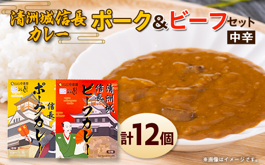 清洲城信長ポークカレー(中辛)と清洲城信長ビーフカレー(中辛)12個セット【1142689】