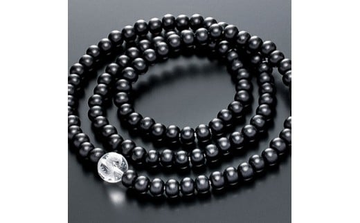 数珠ブレスレット　黒檀108玉　本水晶　龍彫入　三重巻きブレス&ネックレス【1017404】
