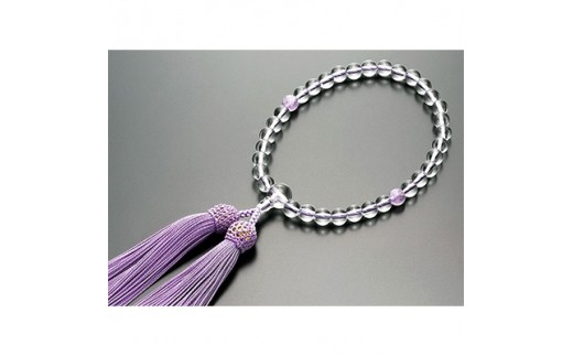 女性用数珠(念珠) 本水晶 藤雲石入 正絹藤房 桐箱入【1090634】