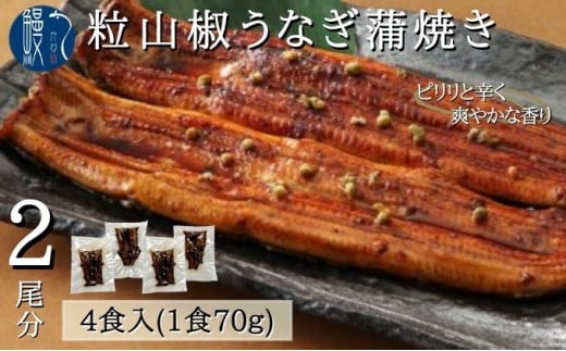 [№5830-0221]粒山椒 うなぎ 蒲焼き 4食 2尾分 かね梅 鰻 ウナギ 蒲焼 たれ タレ 丑の日 国産 三河一色産 炭火焼き 手焼き 簡単調理 小分け 真空パック うな重 うな丼 ひつまぶし グルメ 人気 ギフト 贈答 贈り物 送料無料 愛知県 【 蟹江町 】