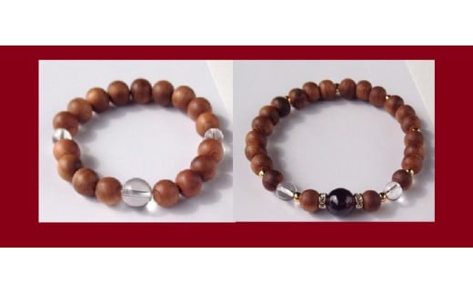 御山杉　ブレスレット　男女ペア　男性用：水晶　女性用：ざくろ石／世古林業　三重県　度会町　伊勢志摩