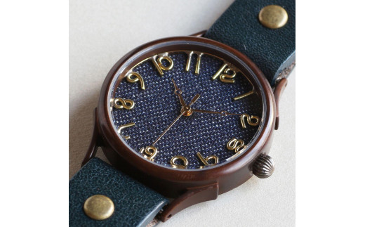 【インディコブルーデニム】の文字盤が可愛いハンドメイドウォッチ Lサイズ ベルトカラー：茄子紺 WB063L 茄子紺