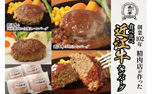 近江牛ハンバーグと近江牛と国産豚肉の合挽ハンバーグ詰合わせ 各180g×2個 合計4個 品川亭 [ST005]