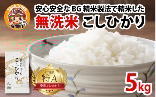 【令和７年産新米】BG無洗米 こしひかり 5kg ～ヌカでヌカを取る安心安全な精米方法で精米したBG無洗米～ [A-00401] / 滋賀県産 多賀町 コシヒカリ 米 お米 こめ コメ 白米 ご飯 精米 5kg 袋 国産 送料無料 おすすめ 人気 大人気 国産 ランキング 無洗米 ヌカ