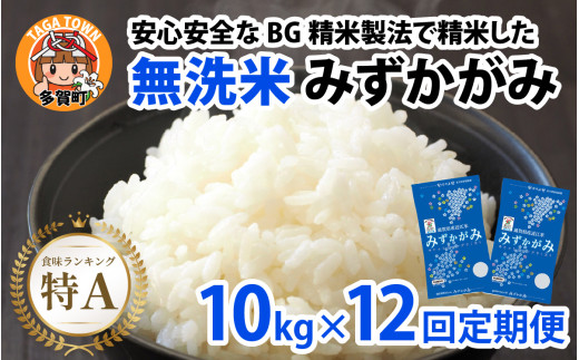 【令和７年産新米　毎月定期配送・計12回】 BG無洗米みずかがみ10kg×12回 [R-00402] / 滋賀県産 多賀町 みずかがみ 米 お米 こめ コメ 白米 ご飯 精米 10kg 袋 定期便 12ヶ月連続 国産 送料無料 おすすめ 人気 大人気 国産 ランキング 無洗米 ヌカ