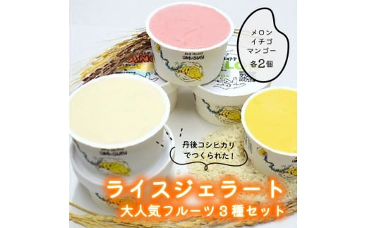 【グルテンフリー・乳不使用】お米でできたライスジェラート 大人気フルーツ6個セット（3種各2個）[№5716-0655]