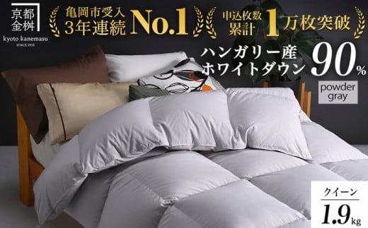 【パウダーグレー（無地）】羽毛布団ハンガリーホワイトダウン90％ 京都亀岡産 本掛け 羽毛布団 立体キルト 冬用 クイーンサイズ 羽毛布団【DP360 アクア 冬用羽毛布団 人気羽毛布団 ランキング 日本製羽毛布団 ふるさと納税羽毛布団 寝具 パウダーグレー羽毛布団 羽毛ふとん ハンガリーホワイトダウン羽毛布団 京都】