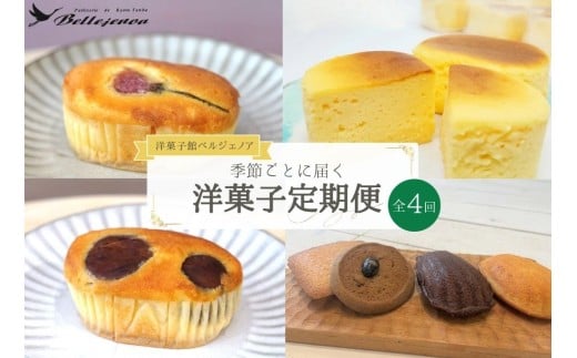 【4回定期便】〈洋菓子館ベルジェノア〉季節ごとに届く洋菓子定期便 ≪チーズケーキ スイーツ スフレ 半生 個包装 栗 桜 マドレーヌ フィナンシェ≫