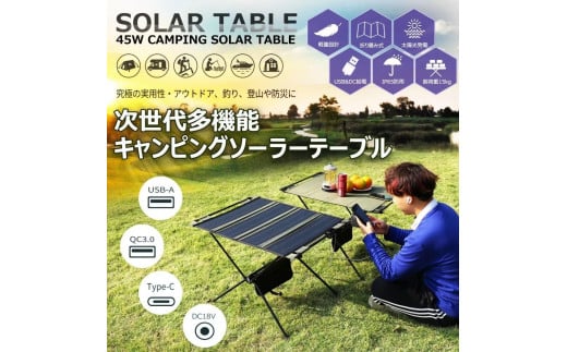 テーブルにもなるソーラーパネル コンパス 温度計 収納バッグ付き 45W 停電 防災 防災 災害 防犯 モバイルバッテリー 太陽光発電 ソーラーパネル 電気代節約 電気代０円 エコ 省エネ パワー 大容量 太陽光パネル 停電対策 30W 持ち運び 太陽光発電 地震 ソーラーチャージャー ソーラー充電 発電 USB出力 Type-C 急速充電 高速充電 単結晶 車中泊 QC3.0 アウトドア スマホ モバイルバッテリー TYH-45B