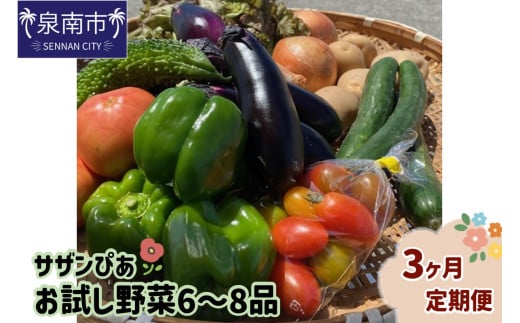 サザンぴあ お試し野菜6~8品 3ヶ月定期便【015B-002】