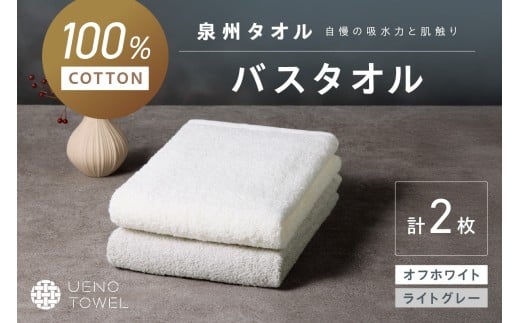 【泉州タオル】吸水力と肌触りが自慢のデイリーユースバスタオル オフホワイト・ライトグレー 2枚【配送不可地域:北海道・沖縄・離島】 タオル バスタオル 日用品 泉州タオル タオルセット デイリーユース 【039E-107】