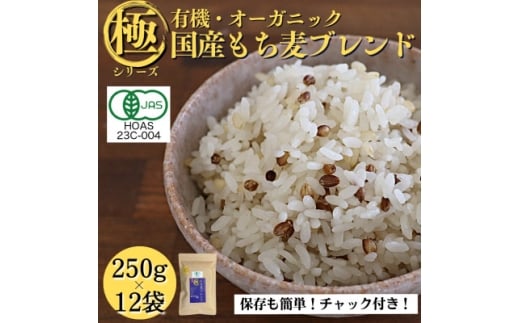 <白米に混ぜて簡単!>国産 有機もち麦ブレンド3.0kg(250g×12袋入り)【1633421】