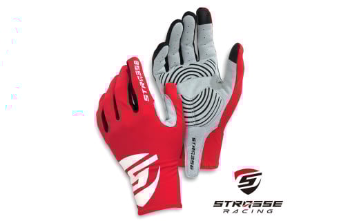 STRASSE レーシンググローブ ゲーミンググローブ レッド / コスティック シリコン 滑り止め加工 衝撃吸収パッド タッチパネル対応 伸縮性 通気性 奈良県 御所市