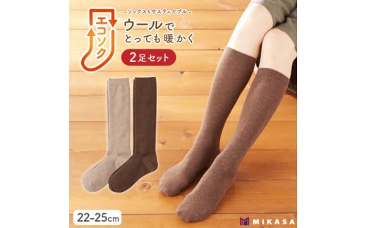 エコソク ハイソックス 2足組 (ほっこりカラー) レディース / 靴下 ソックス ウール 暖かい 奈良県 葛城市【mika055】
