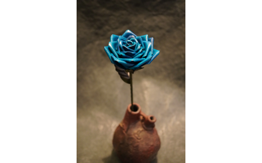 Eterna -Leather Rose- カラー 青 /  国産 革 レザー ローズ バラ 造花 アートフラワー 小物 インテリア 記念日 プレゼント 奈良県 葛城市【area001-blue】