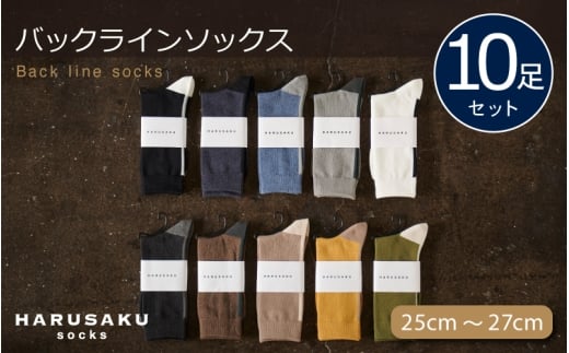 HARUSAKU バックラインソックス 10足セット (25cm~27cm) / ハルサク 靴下 メンズ 奈良県 葛城市【hrsk008】