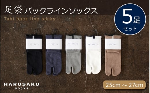 HARUSAKU 足袋バックラインソックス 5足セット (25cm~27cm) / ハルサク 靴下 ソックス メンズ 消臭 奈良県 葛城市【hrsk011】