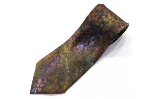 墨流し染 シルク ネクタイ (01緑泡柄) ／ 染美堂 一点物 絹 現代風 アート サテン織 贈り物 上品 奈良県 葛城市【snbd011】