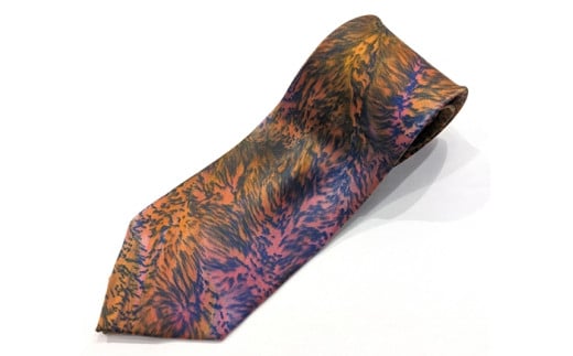 墨流し染 シルク ネクタイ (04オレンジ花火柄) ／ 染美堂 一点物 絹 現代風 アート サテン織 贈り物 上品 奈良県 葛城市【snbd012】