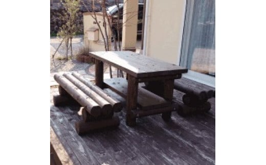 木製 ガーデン テーブル セット ( ブラウン ) | ガーデンテーブル 公園 自然工房 奈良県 上北山村 国産木材 新築 お祝い プレゼント