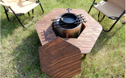 熟練の職人が作る キャンプ・バーベキューにもってこい! コンパクト収納 持ち運びに便利 組み立て式 焚き火台が入る アウトドアテーブル  / キャンプ 家具 テーブル アウトドア 折り畳み 持ち運び 机 バーベキュー【myv001】