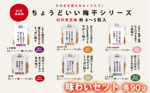 ちょうどいい梅干セット 【味わいセット】各90g×6種 (約4~5粒入) iwasho017A