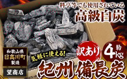 紀州備長炭 訳あり 約4kg 望商店 《30日以内に出荷予定(土日祝除く)》 和歌山県 日高川町 備長炭 紀州備長炭 炭 約4kg 高級白炭 BBQ 焼肉 炭火焼き キャンプ レジャー 囲炉裏 国産 備長炭 川遊び ロッジ 行楽 安全 安心 火起こし 大活躍