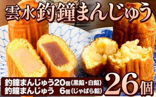釣鐘まんじゅう 26個入り 黒餡・白餡 20個 釣鐘まんじゅう(じゃばら餡) 6個 レストラン雲水 《30日以内に出荷予定(土日祝除く)》 和歌山県 日高川町 まんじゅう 饅頭 和菓子 スイーツ 安珍 清姫 道成寺銘菓