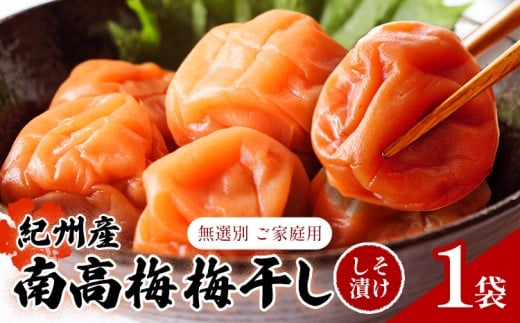 【数量限定!3~7営業日出荷】紀州 南高梅 梅干し しそ漬け 1袋 送料無料 メール便 ご家庭用 無選別 《3-7営業日以内に発送予定(土日祝日除く)》和歌山県 日高川町 しそ梅 はちみつ梅