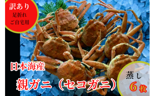 242-WK18．【配送日時指定可】【蒸し】訳あり足折れご自宅用　日本海産親ガニ（セコガ二）6枚