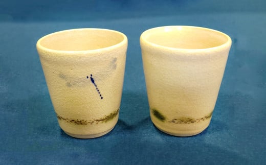 雪舟焼 焼酎カップ 2個組（雲模様とトンボ）【雪舟焼 雲模様 トンボ柄 2個 セット カップ ペア ホット アイス 焼酎カップ コップ ギフト 贈答 プレゼント 贈り物】