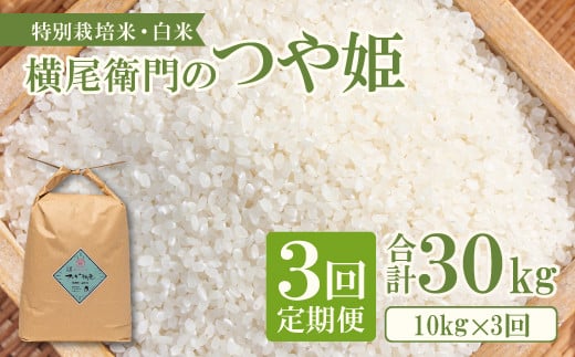 【定期便】横尾衛門のつや姫 白米 10kg×3回コース【新米 定期便 定期 3回 米 お米 白米 精米 特別栽培米 低農薬 低化学肥料 ブランド米 つや姫 10kg×3回 合計30kg】