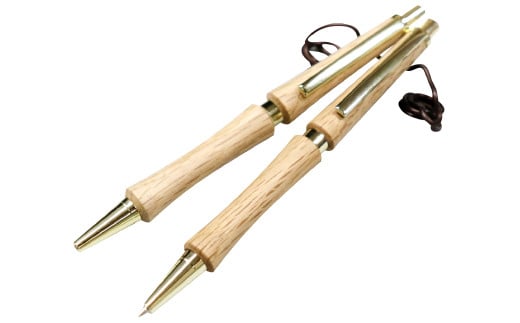 ハンドメイドシャープペンシル＆ボールペン（ノック式）コナラ 2本セット【シャープペンシル ボールポイントペン 手作り 木 木材 世界でひとつ 個性 天然 木目 ガンメタ シルバー ゴールド ギフト プレゼント お祝い】