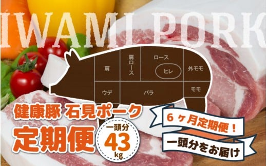 【定期便】豚肉 石見ポーク 豚まるごと1頭セット43kg【月2回×6か月】