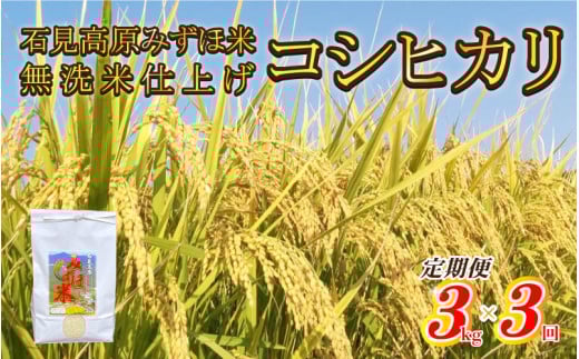 【定期便】令和7年産 石見高原みずほ米コシヒカリ 無洗米仕上 3kgx3回