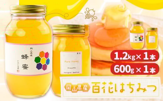 はちみつ 蜂蜜 百花 1.2kg 1本 600g 1本 計 2本 かもがた養蜂 《30日以内に出荷予定(土日祝除く)》 岡山県 浅口市 送料無料 ハチミツ 百花蜜 百花はちみつ 岡山県産
