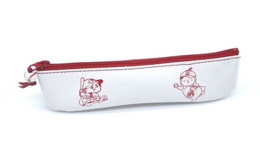 カープ×はっさくんコラボファスナーペンケース 白【革工房いんのしま 牛革 カープ はっさくん ペンケース】
