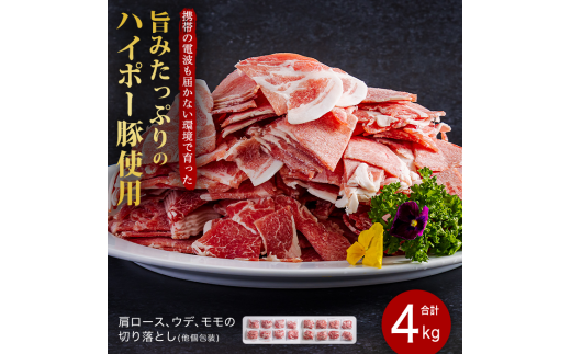 豚肉 阿武町産 豚 切り落とし 4kgセット | 携帯の電波も届かない環境で育った旨みたっぷりのハイポー豚 豚 肉 お肉 ※配送不可:離島