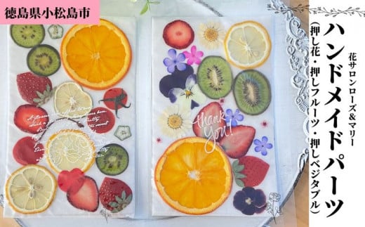 押し花 ハンドメイド パーツ 2種セット( 押し花・押しフルーツ、押しベジタブル ) 送料無料  花 フルーツ 野菜 デザイン アクセサリー スマホ ケース 真空パック セット レジン コラージュ 花材 素材 キット DIY 母の日 徳島 小松島